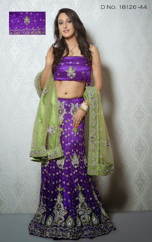 Dark Purple Net With Heavy Stone Work Lehenga Choli