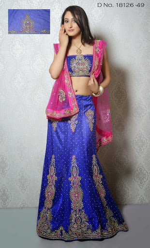Royal Blue Color Net Embroidery With Stone Work Lehenga Choli
