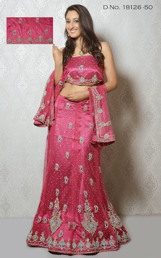 Peach Color Net Embroidery With Stone Work Lehenga Choli