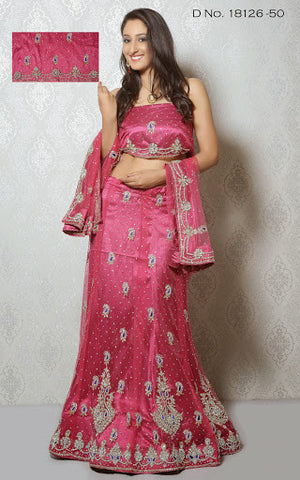 Peach Color Net Embroidery With Stone Work Lehenga Choli