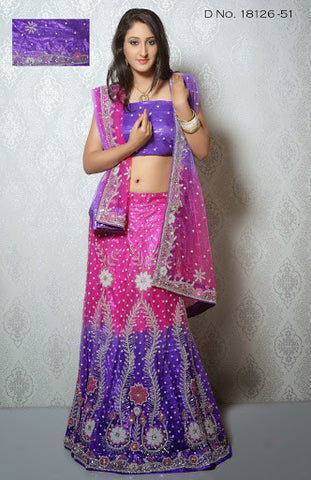 Ravishing Pink And Blue Color Shaded Net Designer Lehenga Choli
