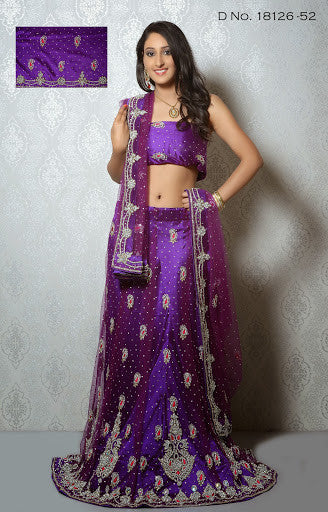 Dark Purple Net And Stone Work Bridal Lehenga Choli with Dupatta