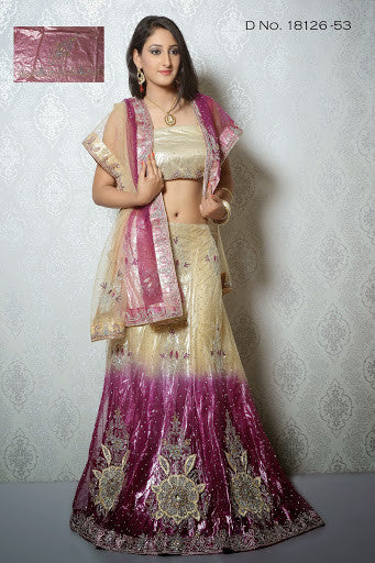 Cream And Magenta Color Net With Stone Work Lehenga Choli