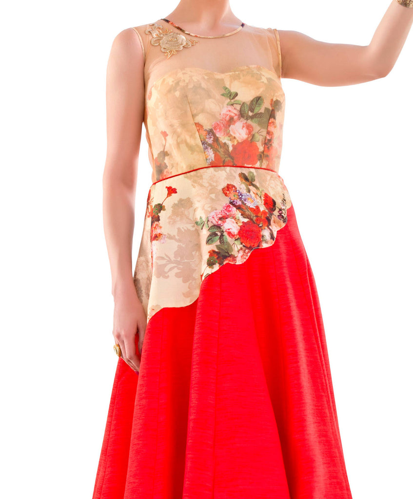 Bring Attiude yours style  Art silk Red Printed work Digital printed Bridal Ethnic Semi Stich Gown