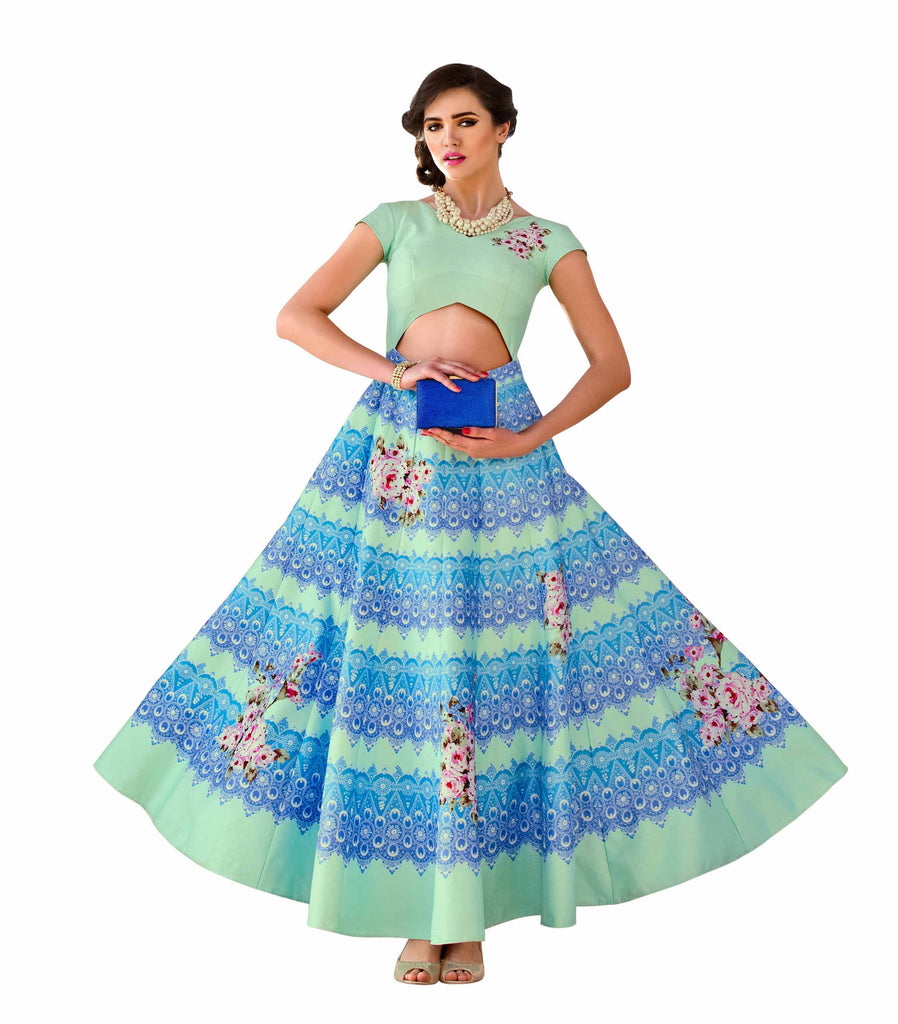 Bring Attiude yours style  Art silk Green Printed work Digital prined Bridal Ethnic Semi Stich Gown