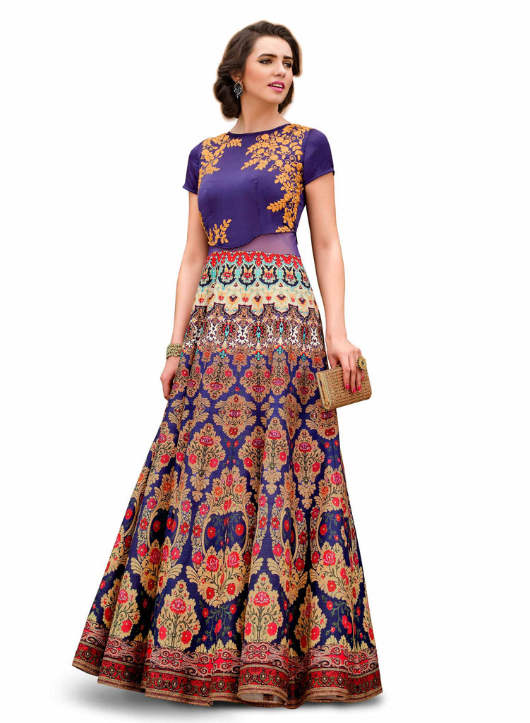 Bring Attiude yours style  Art silk Blue Printed work Digital prined Bridal Ethnic Semi Stich Gown