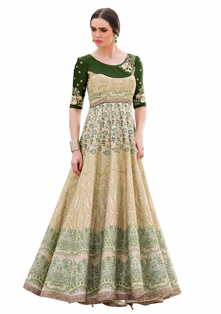 Bring Attiude yours style  Art silk Green Printed work Digital printed Bridal Ethnic Semi Stich Gown