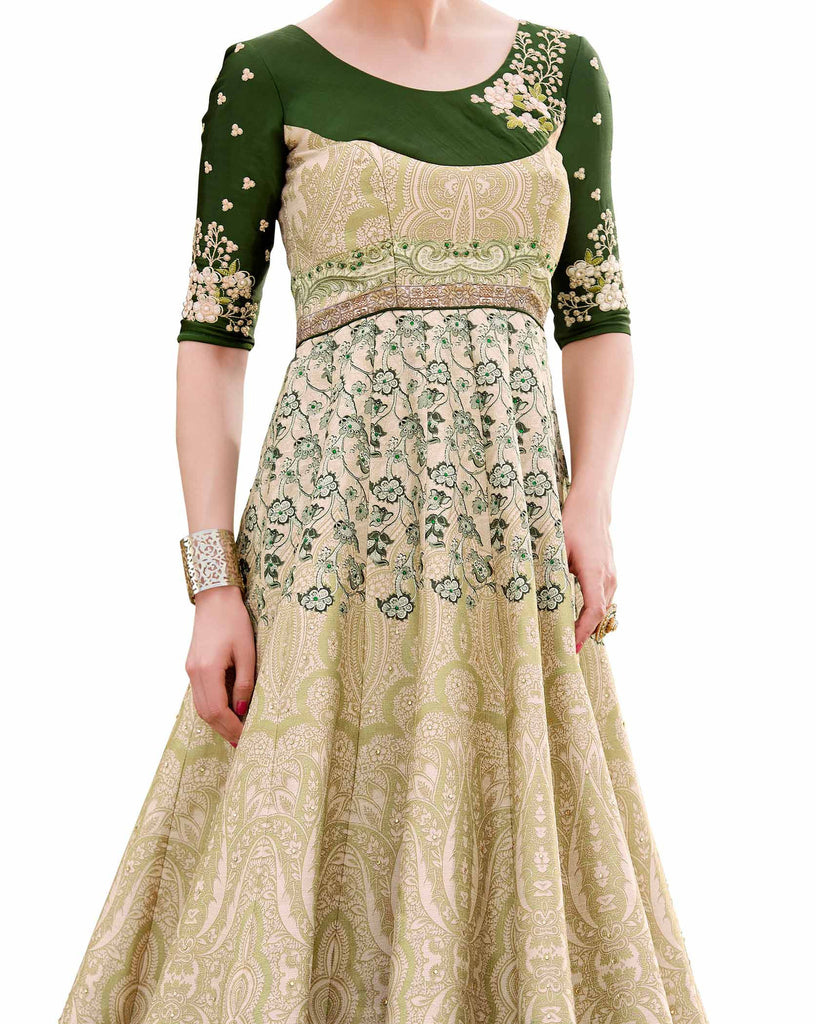 Bring Attiude yours style  Art silk Green Printed work Digital printed Bridal Ethnic Semi Stich Gown