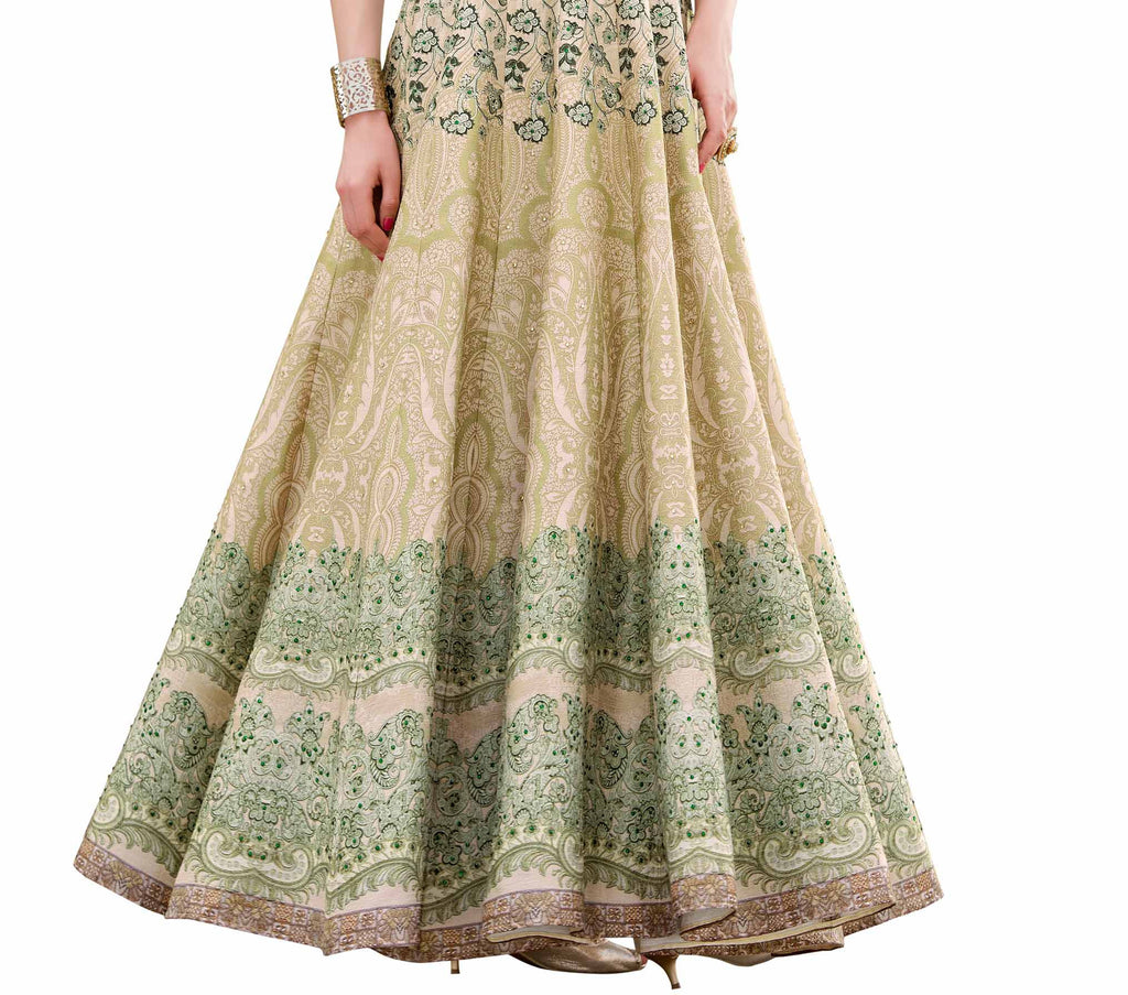 Bring Attiude yours style  Art silk Green Printed work Digital printed Bridal Ethnic Semi Stich Gown