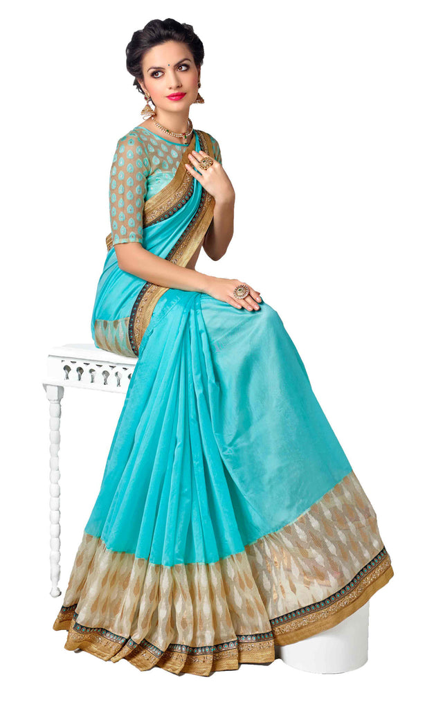Vastreeni Glorious Classic grandful trendy latest blue silk saptrangi saree