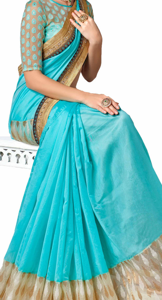 Vastreeni Glorious Classic grandful trendy latest blue silk saptrangi saree