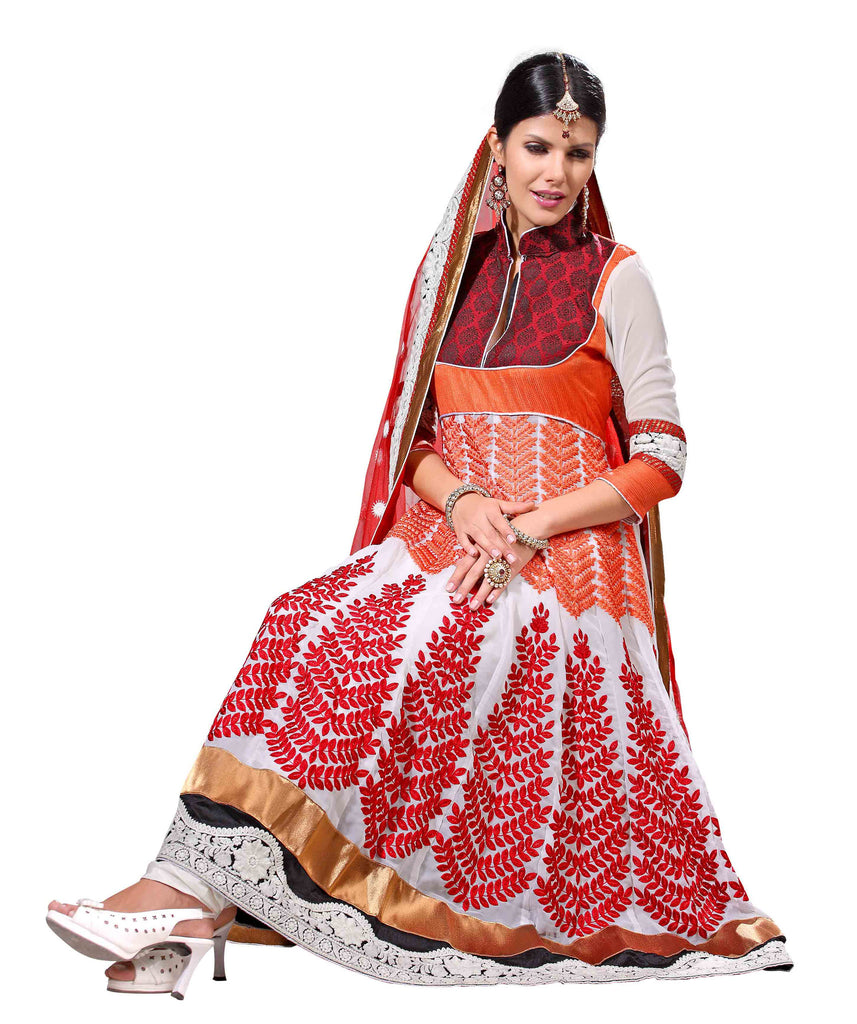 Orange embroidered Silk stitched salwar with dupatta
