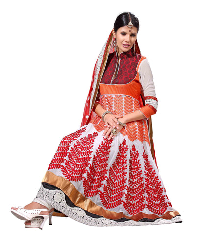 Orange embroidered Silk stitched salwar with dupatta