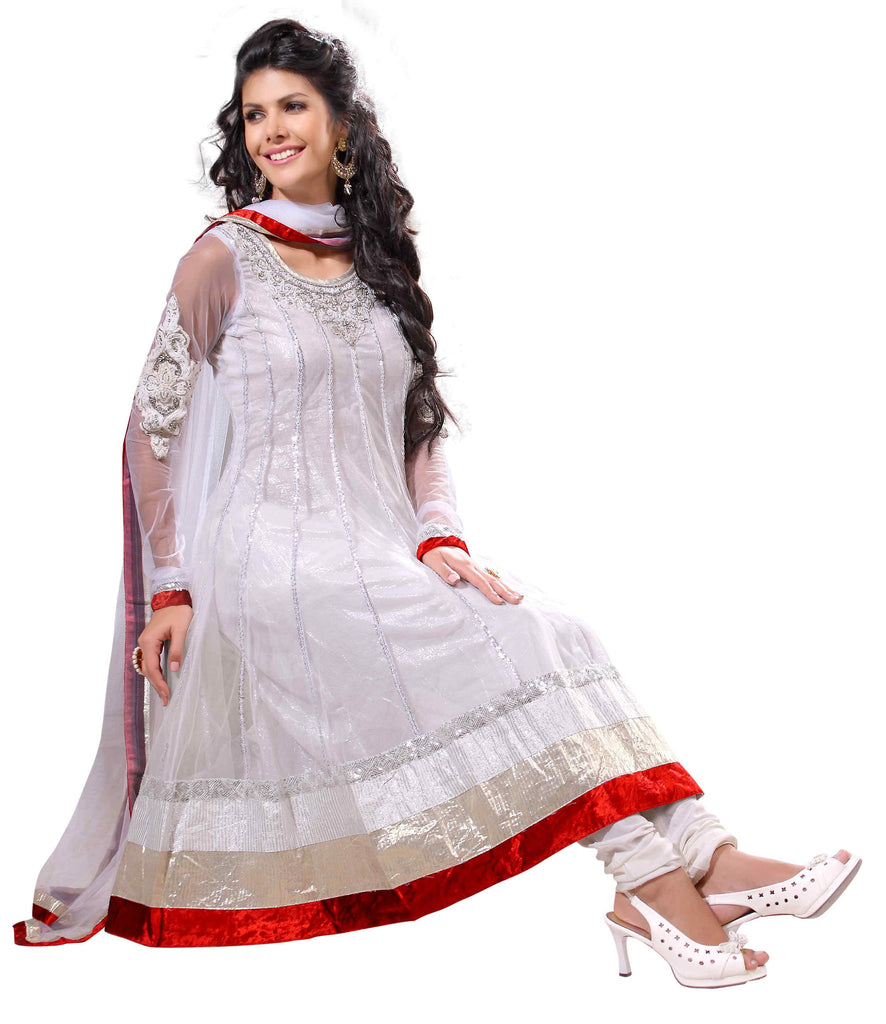 White Net Embroidered semi_stitched salwar with dupatta